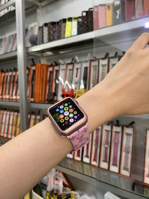 Dây DA Hồng hoạ tiết xinh xắn dành cho AppleWatch