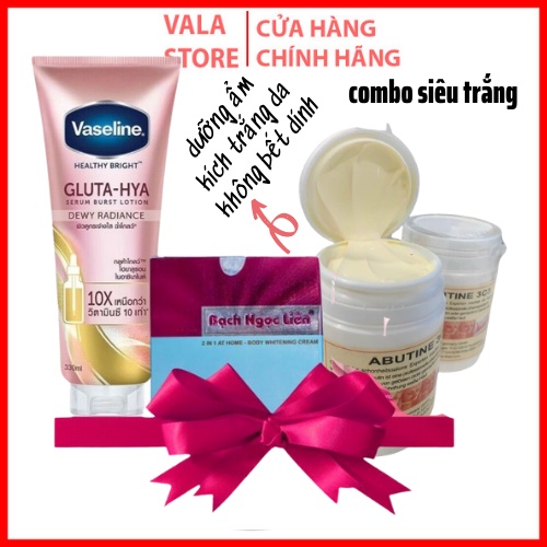 {COMBO Siêu dưỡng trắng} Kem body bạch ngọc liên và kem kích trắng 3c3 và Vaseline Gluta 10x Đêm dưỡng da trắng bất tông