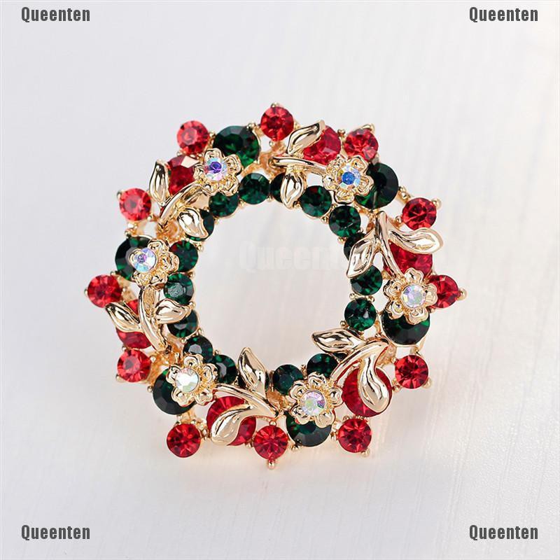 ★Queen★Hot Crystal Jewelry Round Garland Christmas Brooch Pin Party Gifts Santa Claus