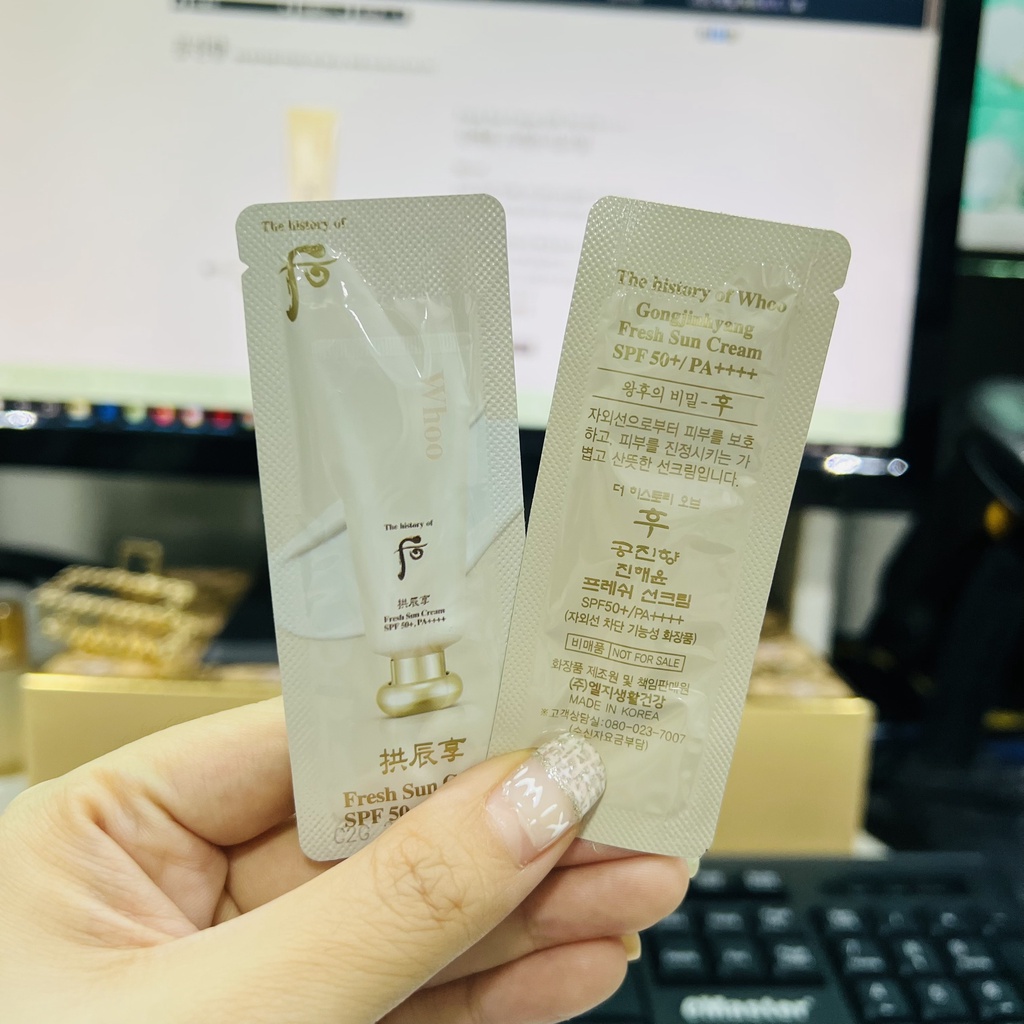 Gói Kem chống nắng Whoo Gongjinhyang Fresh Sun Cream SPF50+/PA++++ 1ml_Chống nhăn da, làm mờ dần các nếp nhăn