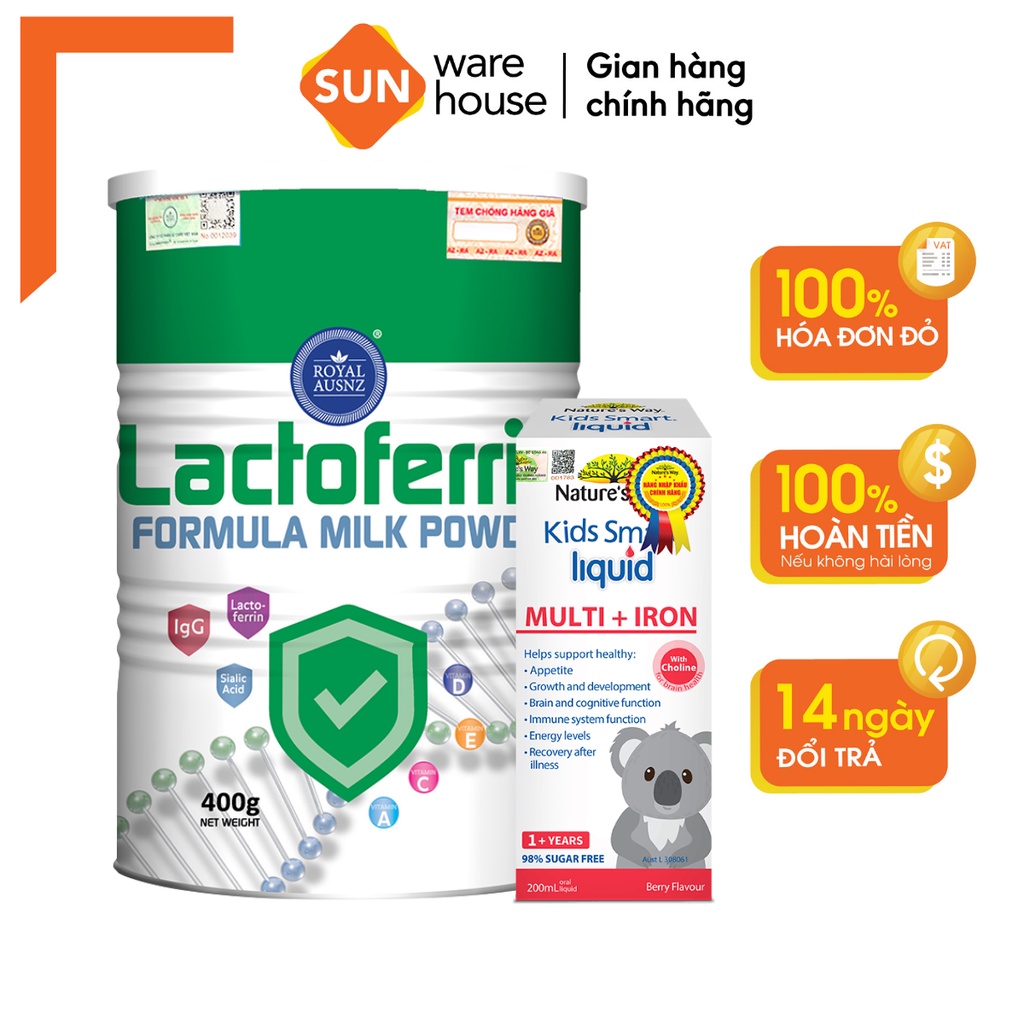 Combo Siro Nature's Way Liquid Multi+Iron Và Sữa ROYAL AUSNZ Lactoferrin 400g Tăng Đề Kháng, Bổ Sung Dinh Duỡng Cho Bé