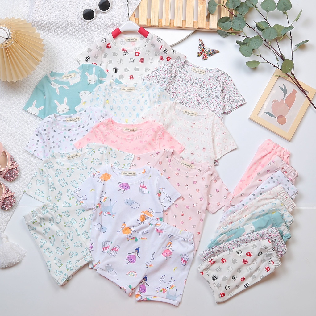 [MÀU NGẪU NHIÊN] Combo 4 bộ Đồ Bộ Bé Gái, Bé Trai Minky Mom Vải Cotton Borip Xuất Dư, Bộ Cộc Tay Mặc Nhà Cho Bé MKM2212