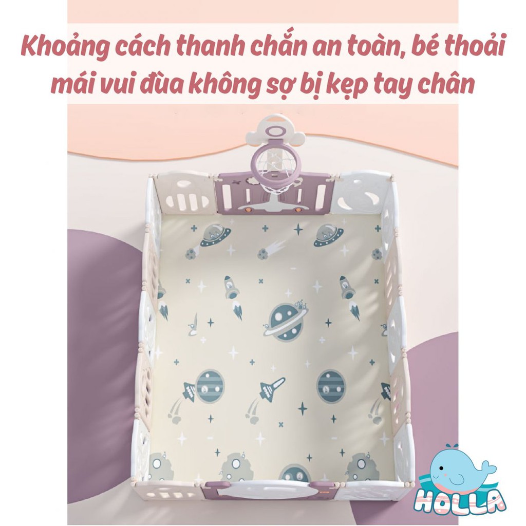 Quây bóng nhựa full (thêm cầu trượt, xích đu, ngựa bập bênh) cột bóng rổ tên lửa CAYABE Holla màu hồng tím