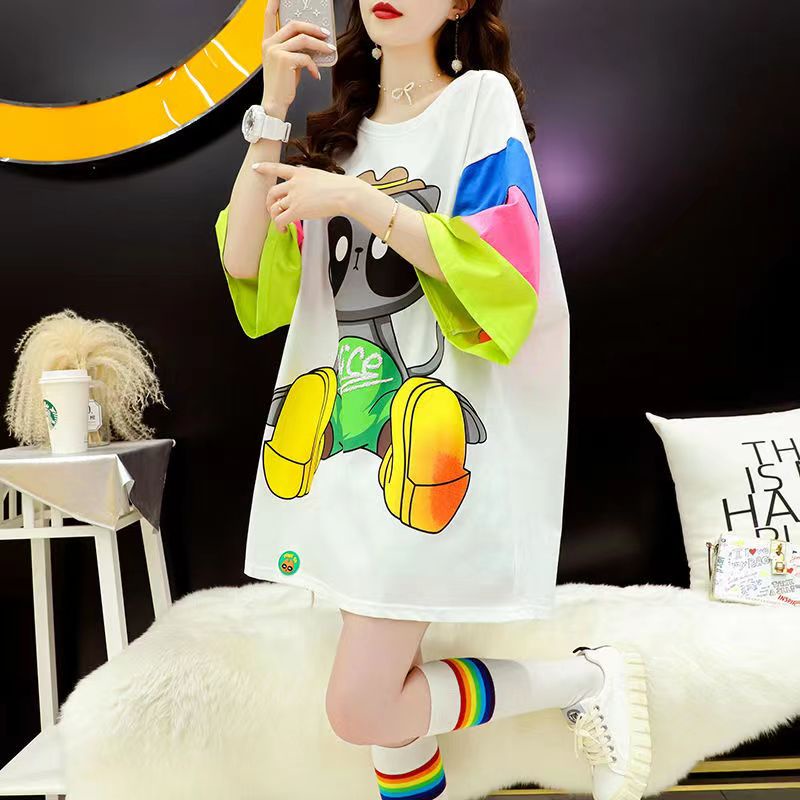 Áo Thun Tay Ngắn Dáng Rộng Họa Tiết Hoạt Hình Phong Cách Hàn Quốc Thời Trang Mùa Hè Cho Bé Gái 12-14 Tuổi