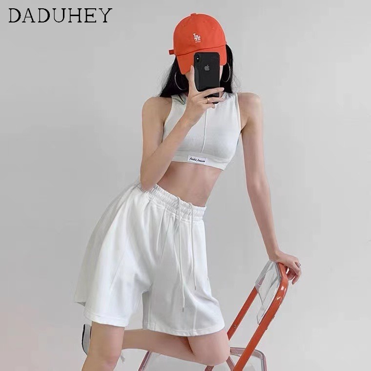 Quần ngắn daduhey ống rộng lưng cao màu trơn phong cách thể thao thời trang mùa hè 2022 dành cho nữ với 5 màu tùy chọn