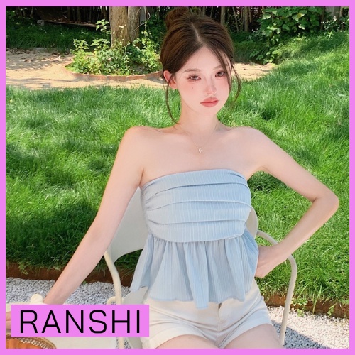 Áo Croptop Không Dây Hở Lưng RANSHI Áo Ống Dáng Xoè Xếp Ly Có Chun Co Giãn Sau Lưng - RA065