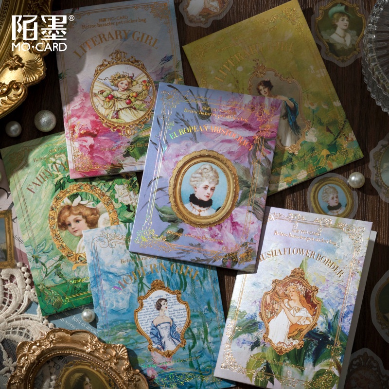 Set 30 Sticker PET Nhân Vật Hoạt Hình Vintage Trang Trí Nhật Ký / Sổ Tay