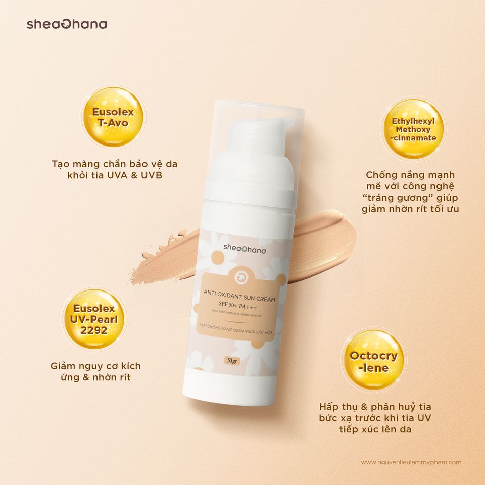 Kem chống nắng ngăn ngừa lão hóa bảo vệ da SheaGhana Antioxidant Sun Cream SPF 50+ PA+++ 50g