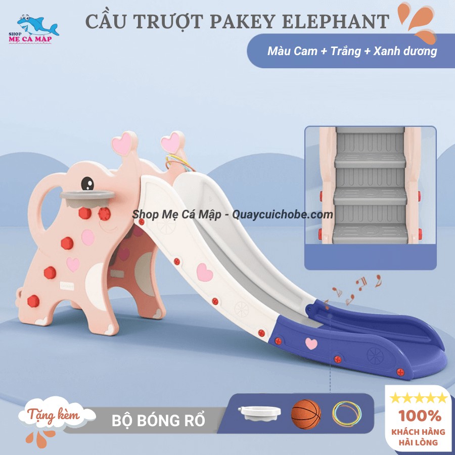 Cầu trượt Pakey Elephant bản đúp dày dài, Cầu trượt cho bé đủ 3 màu đáng yêu