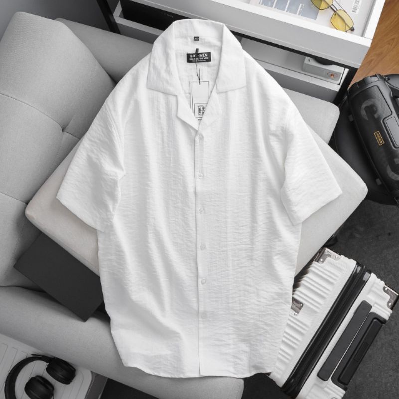 (bigsize) Áo sơ mi vải đũi cổ vest đăng tông bigsize nam