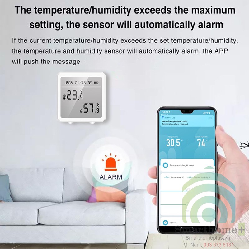 Màn Hình Nhiệt Kế Cảm Biến Nhiệt Độ Độ Ẩm Thông Minh Tuya TTH3v2