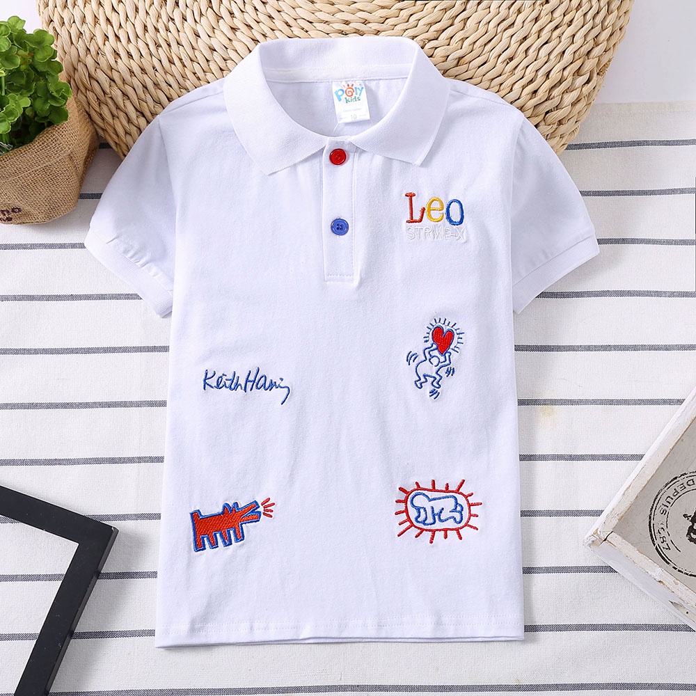 Kids shirt Boy Polo shirt Embroider Lapel Cotton Children Clothing Korean Fashion wear Ready Stock