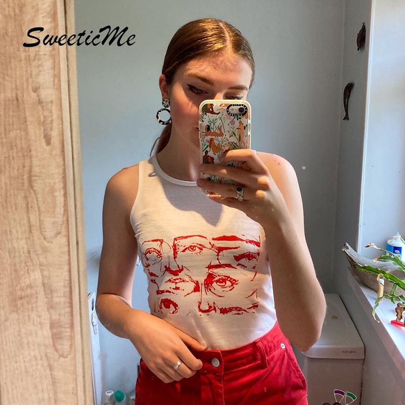 Sweeticme Áo Sát Nách Cổ Tròn In Họa Tiết Dễ Thương Thời Trang Cho Nữ 2021 | BigBuy360 - bigbuy360.vn