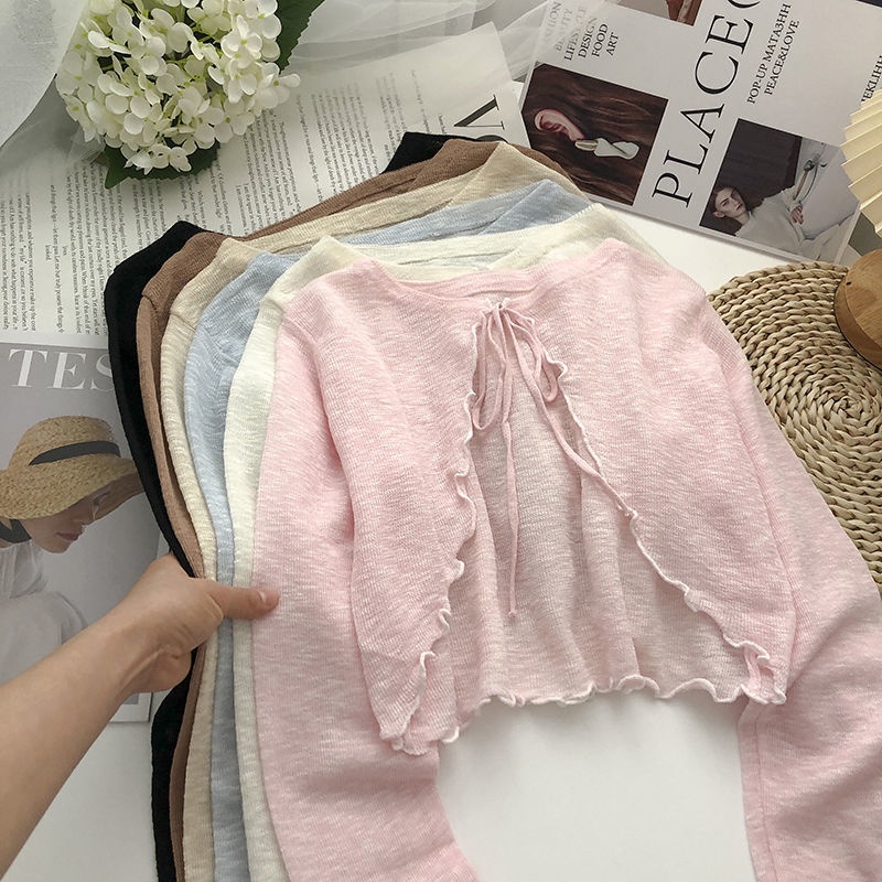 Áo Khoác Cardigan Tay Dài Chống Nắng Cột Dây Thời Trang Mùa Hè Cho Nữ