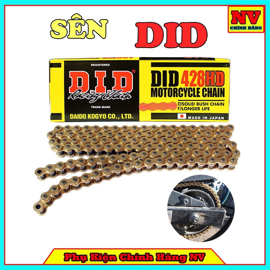 Sên DID 9li, 10li 428HD Màu Vàng 130 mắt Chính Hãng Japan Lắp Chung Các Xe