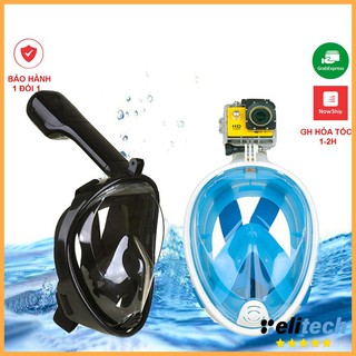 Mặt Nạ Lặn Biển Full Face View 180 độ liền ống thở có ngàm gắn camera hành trình - Đủ màu và Size