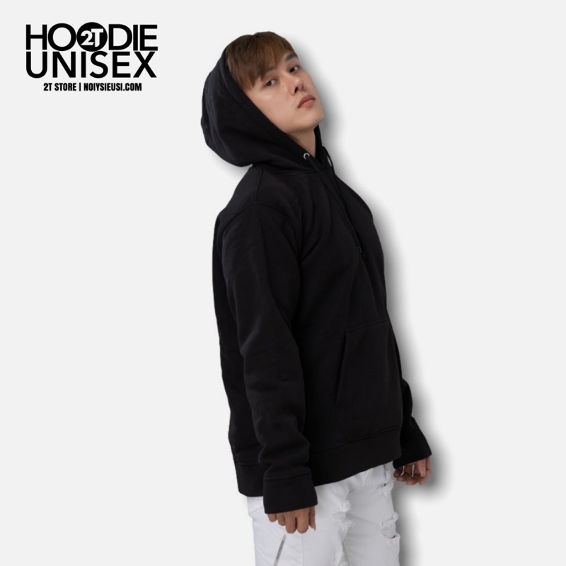 Áo hoodie unisex 2T Store H01 màu đen - Áo khoác nỉ chui đầu nón 2 lớp dày dặn đẹp chất lượng