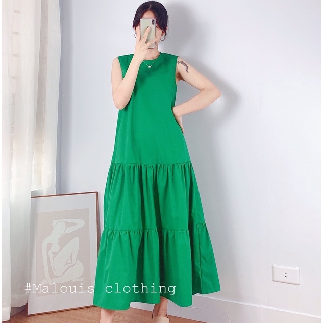 Váy đầm maxi đi biển, dạo phố dáng suông sát nách 3 màu hồng, xanh lá, xanh coban - V09.