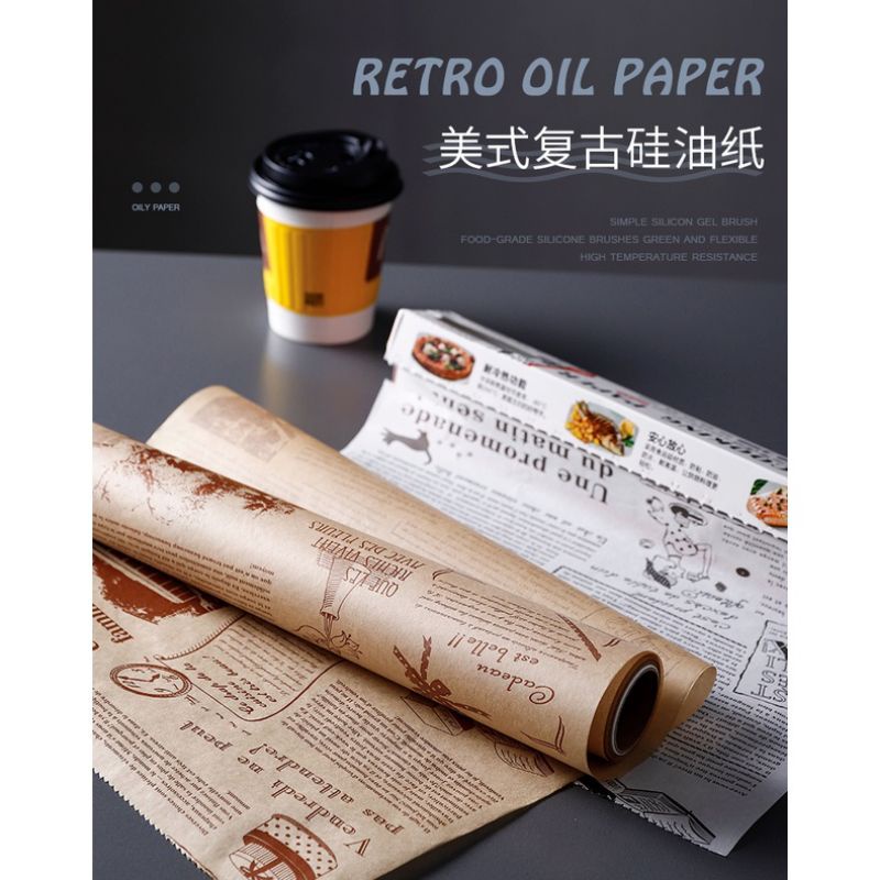 Giấy Nến Dạng Cuộn Kiểu Tờ Báo cho nồi chiên không dầu, giấy nướng bánh chống dính, thấm dầu