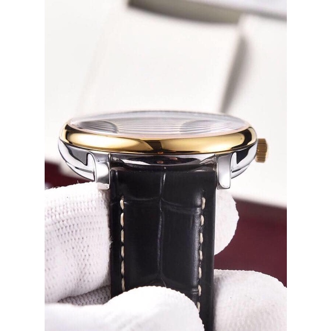 Đồng hồ Nam L-ongines cơ automatic trăng sao cao cấp máy Myota dây da mặt trắng vỏ vàng số đá sang trọng lịch lãm 41mm