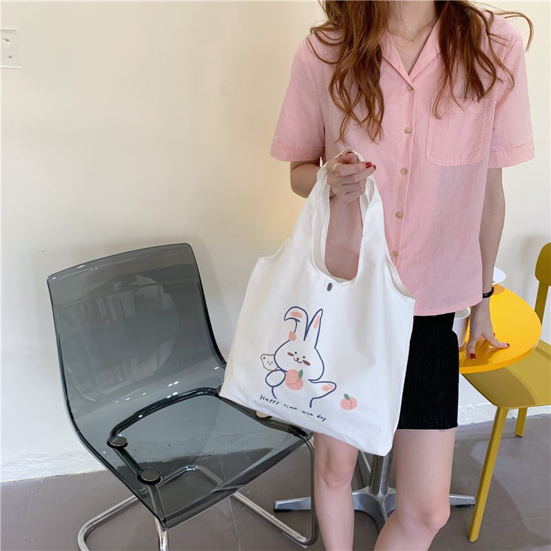 Túi tote canvas đeo vai THỎ ĐÀO unisex WK025