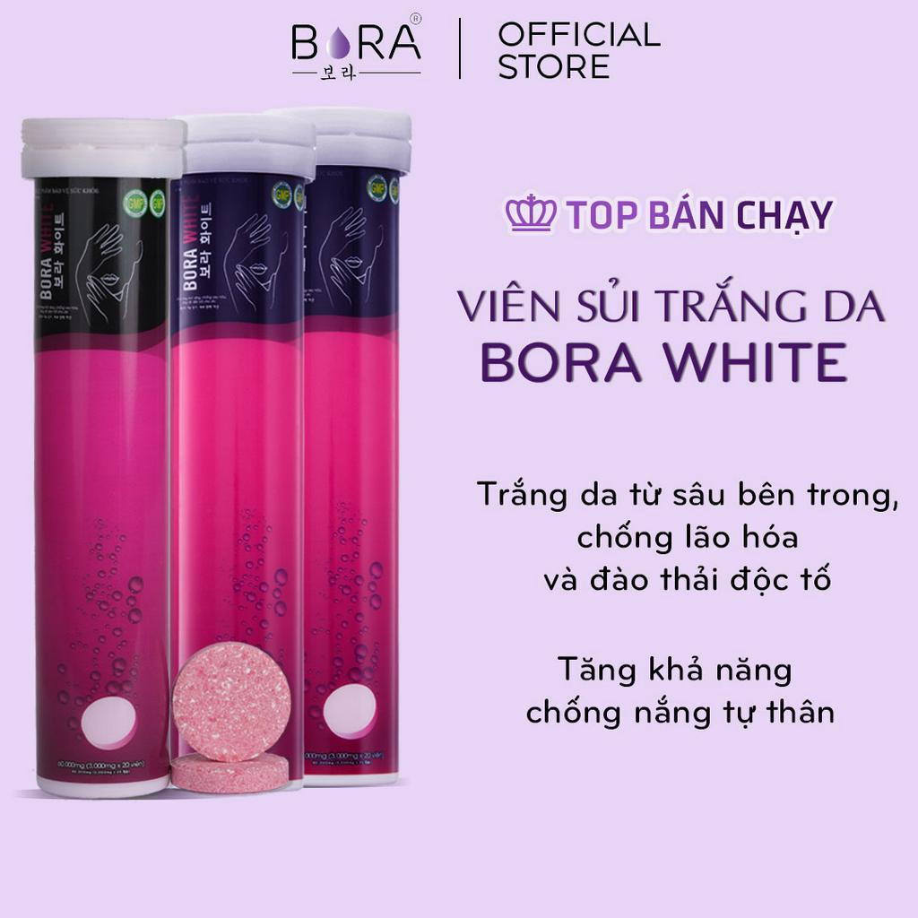 COMBO 3 Viên Sủi Trắng Da BORA White Mờ Nám Giúp Làn Da Trắng Hồng Rạng Rỡ Hộp 60 viên