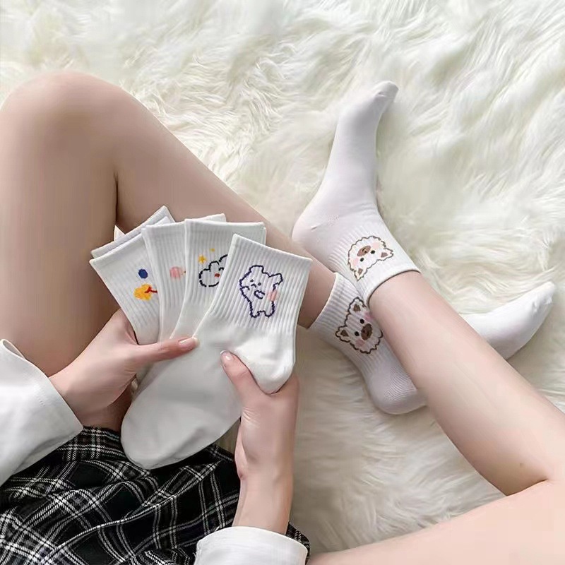 Vớ Cotton Thoáng Khí In Họa Tiết Gấu Dễ Thương Phong Cách Hàn Quốc Cho Nữ