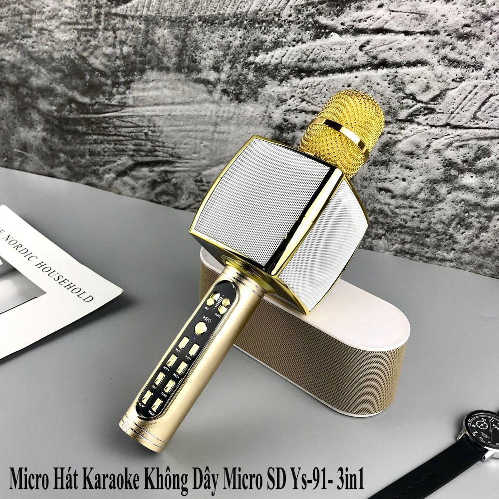 Mic Hát Karaoke Kèm Loa Bluetooth Mic Hát Karaoke Ys - 91 Kèm Loa Blutooth Âm Thanh Sống Động Khả Năng Bắt Và Lọc Âm Tốt