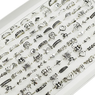 Bộ 50 Nhẫn Hợp Kim Hình Hoa Lá Động Vật Đầu Lâu Nhện Động Vật Trái Tim Rắn