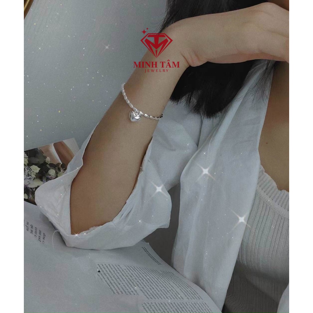 Lắc tay bạc nữ trái tim kết hợp hạt trai nuôi hạt gạo hàng cao cấp-Minh Tâm Jewelry