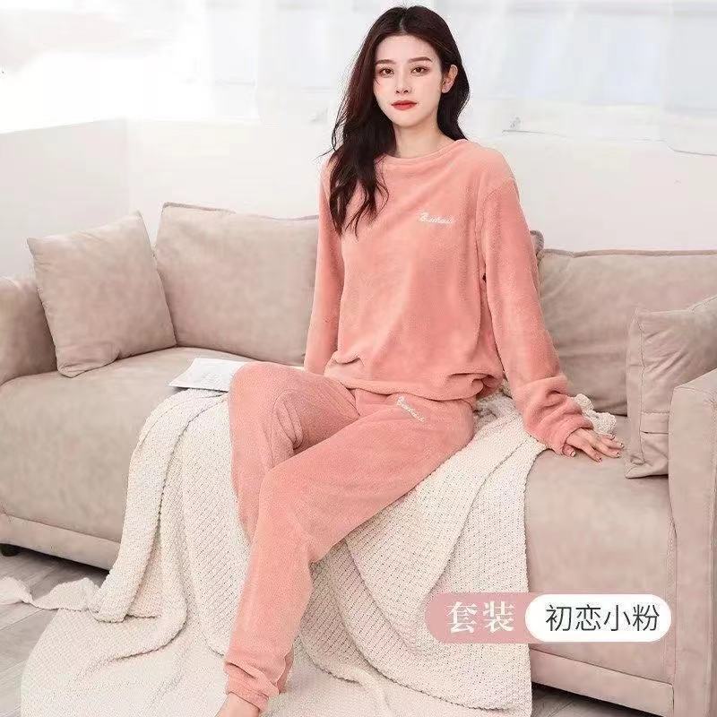 Bộ ngủ lông quần dài mặc ở nhà mùa đông form bigsize phong cách hàn quốc dễ thương 50-70Kg  TOZZO BLO01