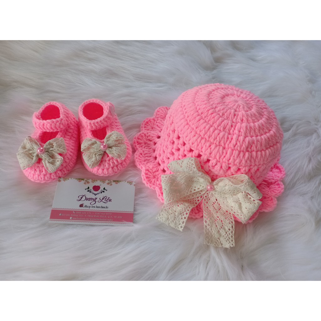 set nón và giày len cho bé gái có đủ size
