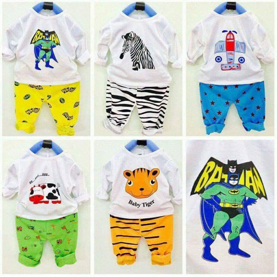 Bộ thu đông cotton trẻ em dài tay bé trai bé gái