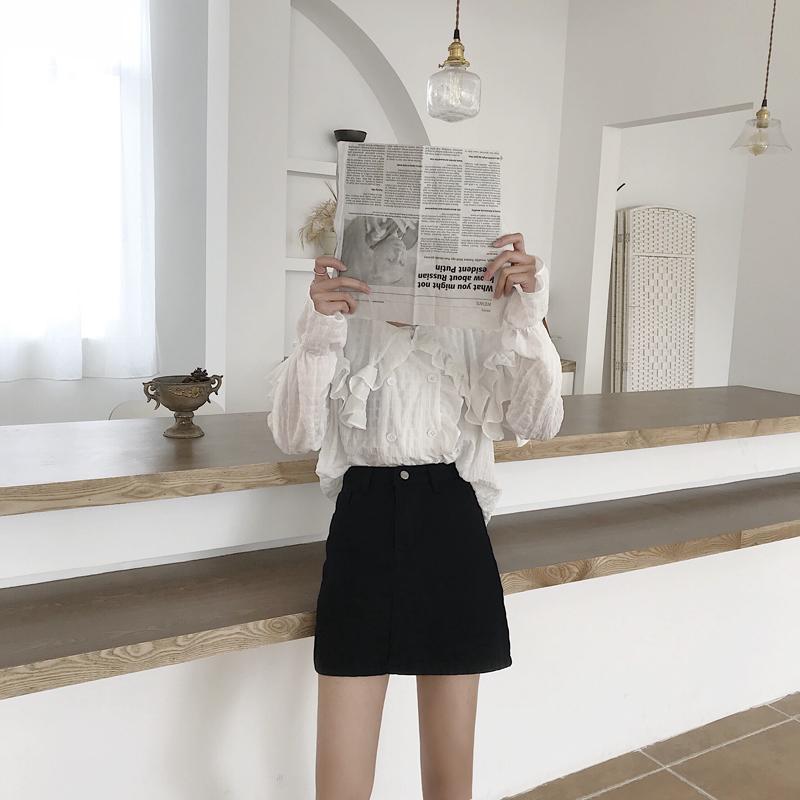 Chân váy chữ A denim lưng cao thời trang cho nữ