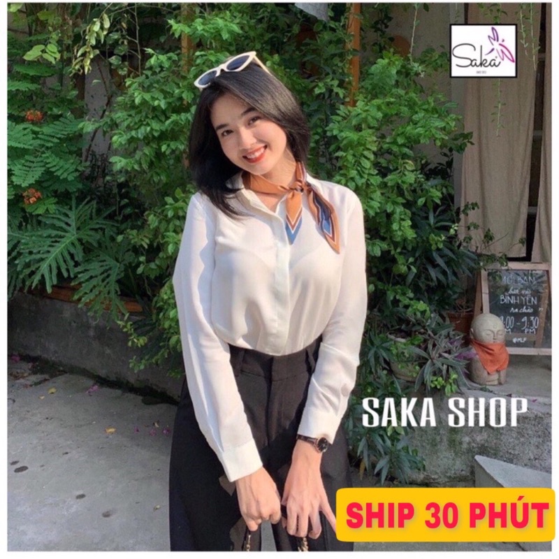 Áo sơ mi lụa nữ tay dài trơn satin màu mịn mát không nhăn