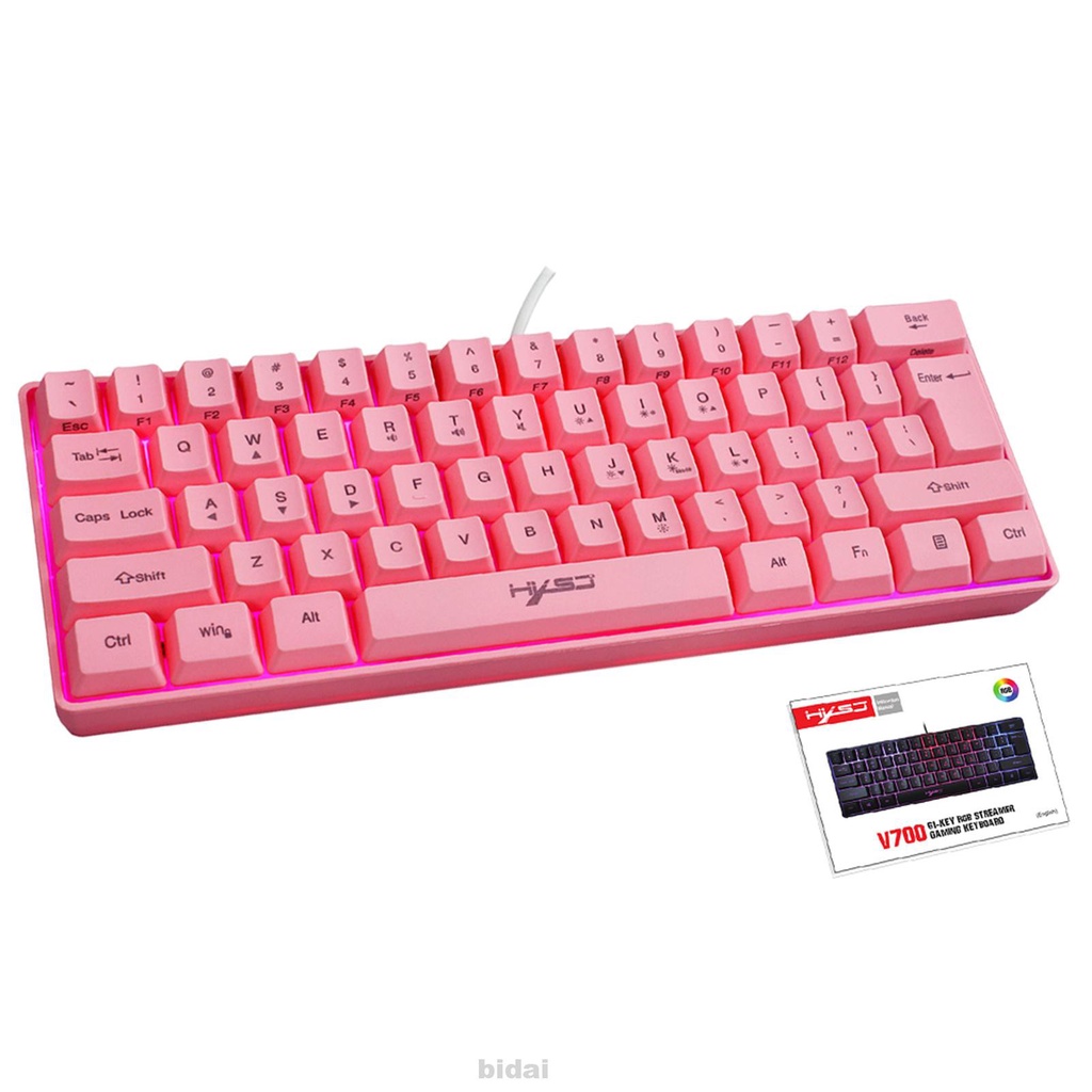 Multicolor Mini Portable Ergonomic 61 Keys Computer Peripherals RGB Backlit Gaming Keyboard