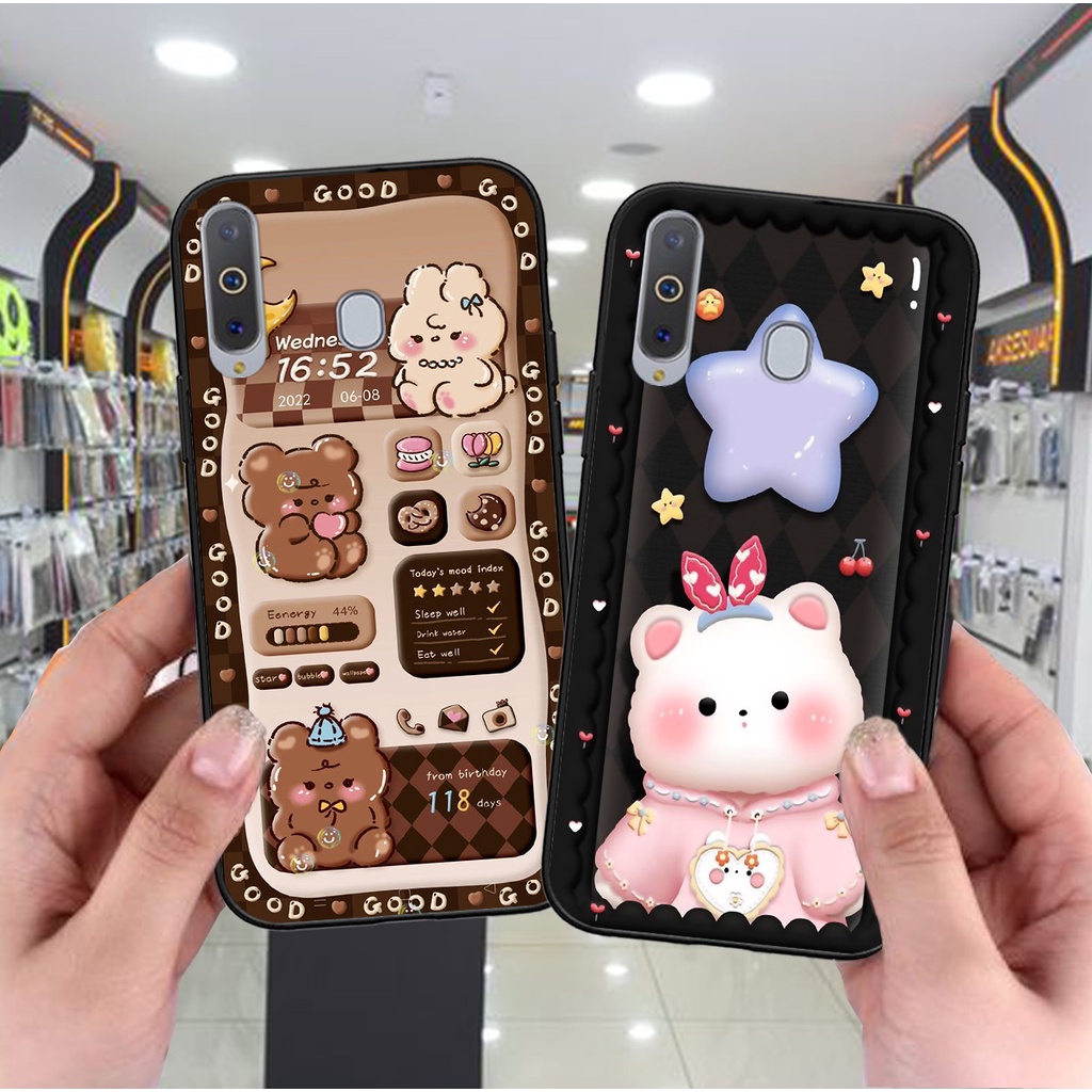 Ốp Samsung A8s / A9 2019 in hình gấu caro đen trắng dễ thương siêu bền