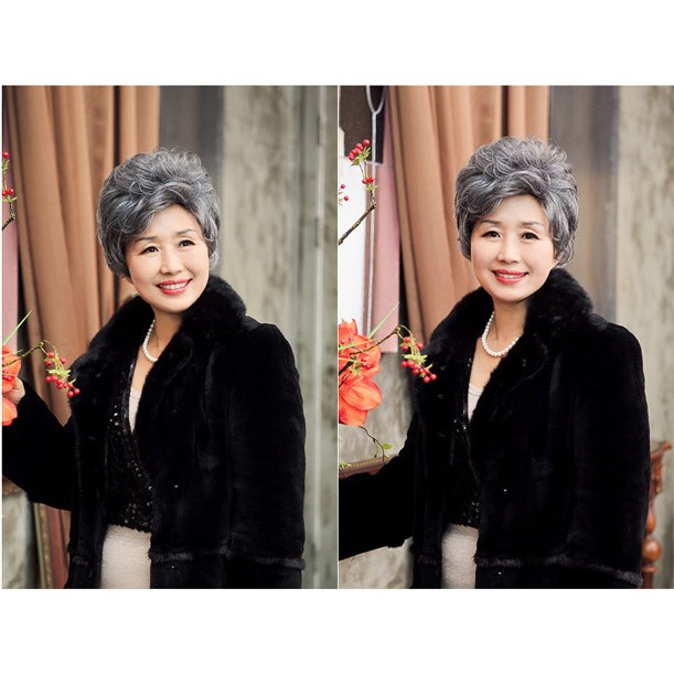 Tóc trung niên muối tiêu L002💖FREESHIP💖 tóc giả người già Sỉ 120k, tặng lưới chụp, tóc bộ trung niên nữ, tóc giả trang