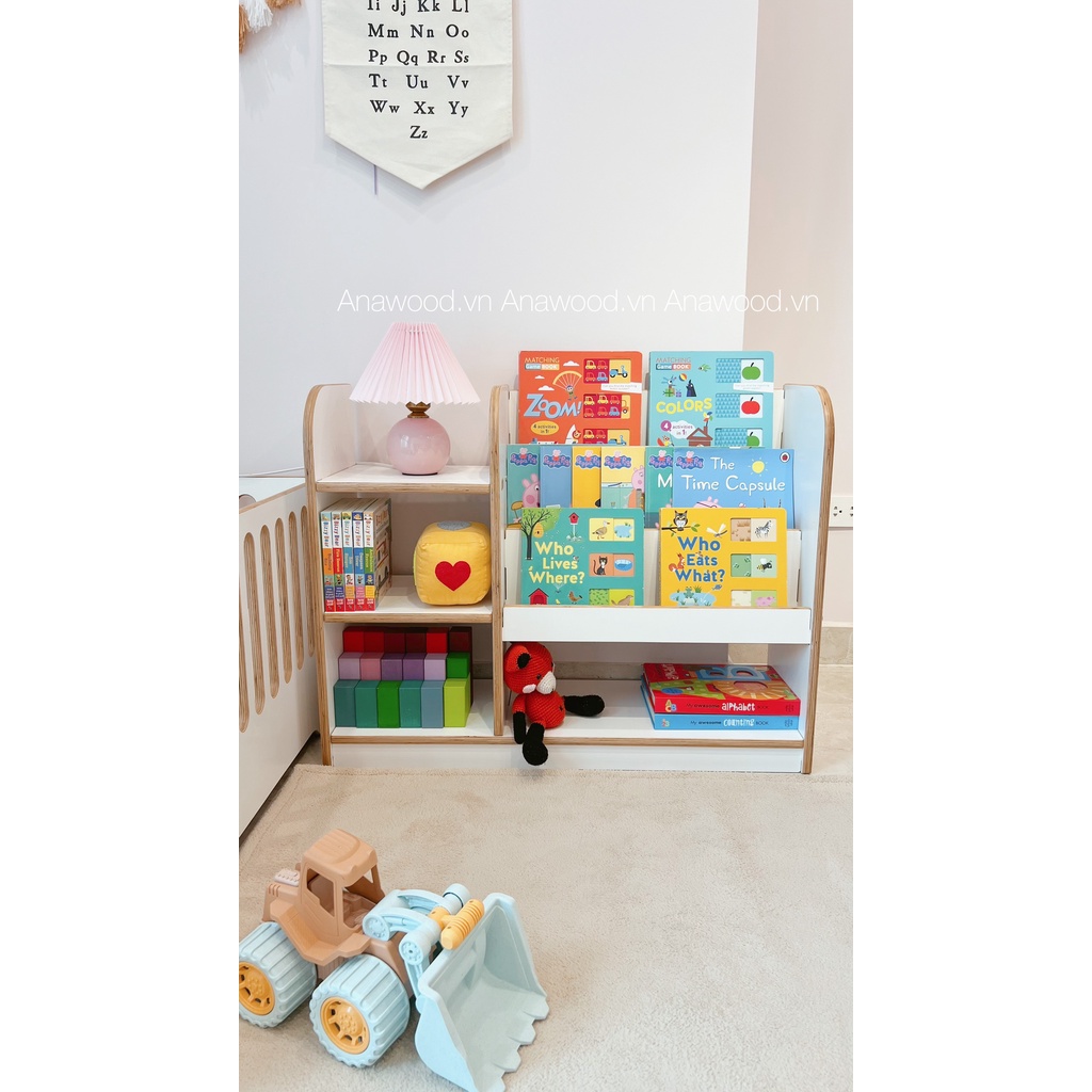 Kệ sách gỗ trẻ em Montessori, giá sách trẻ em ES006