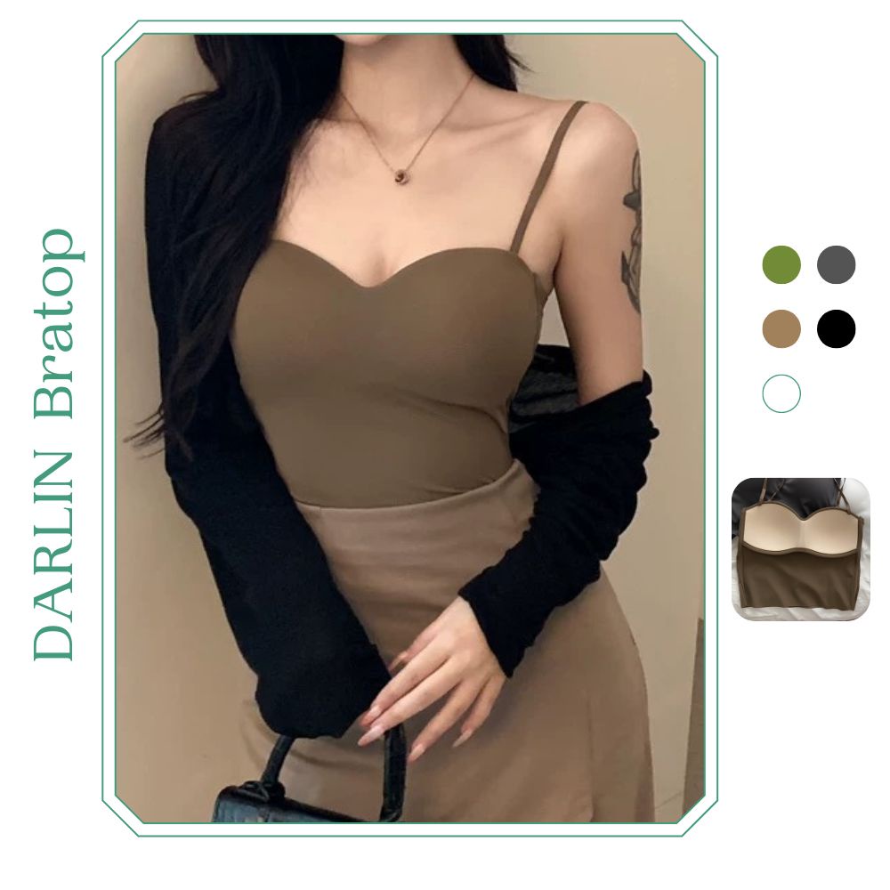 Áo 2 Dây Croptop Darlin Có Mút Không Lộ Bra Su Mịn Mặc Cardigan Blazer Vest A21