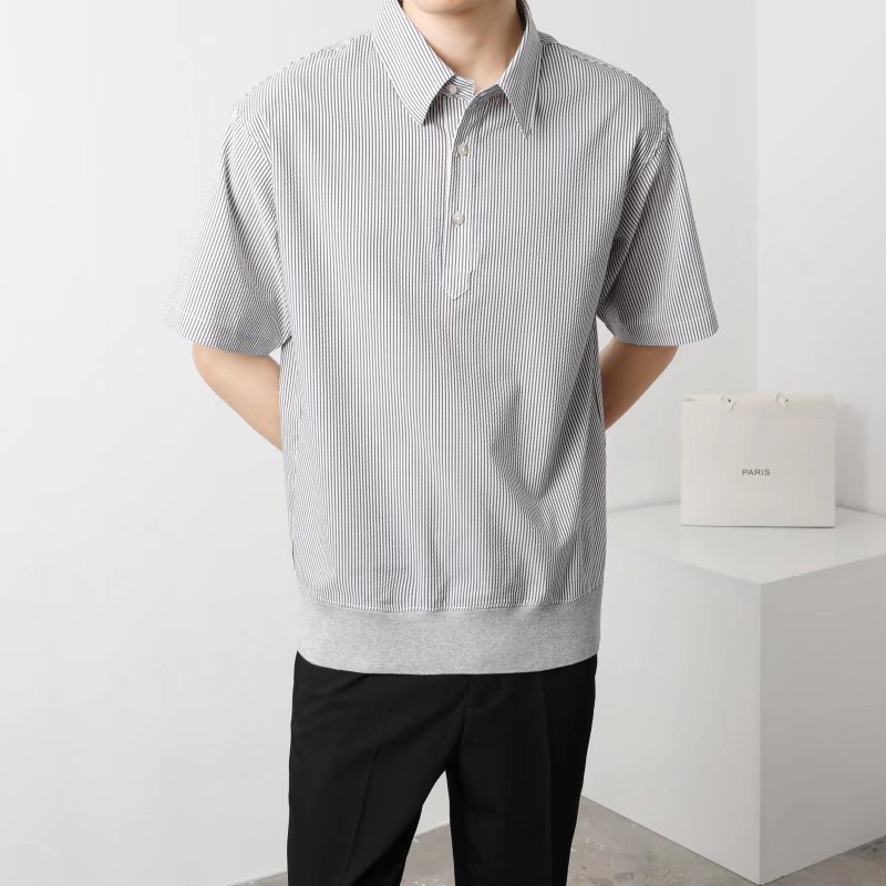 Áo Thun polo Kẻ Sọc Dáng Rộng Ngắn Tay Thời Trang Mùa Hè Hàn Quốc Dành Cho Nam M-2XL 3 Màu Cá Tính