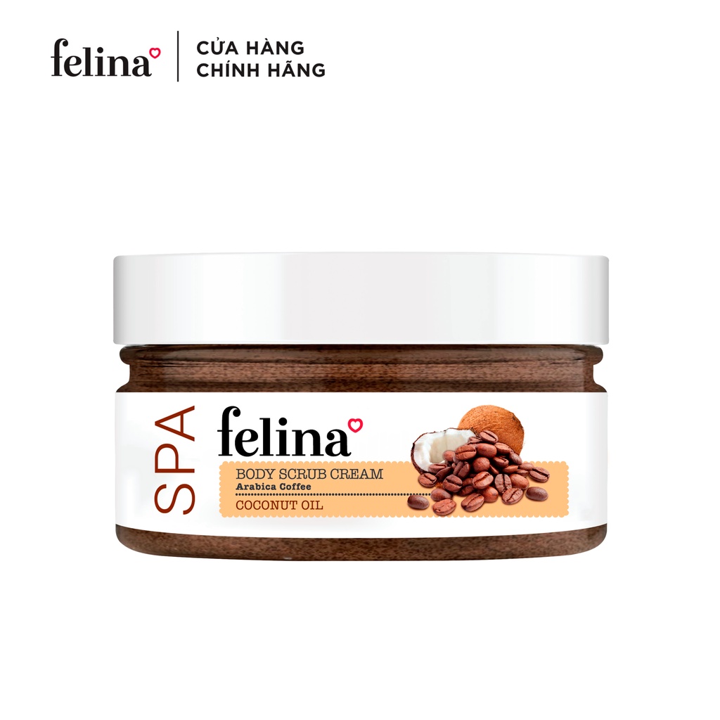 Kem tắm tẩy tế bào chết body Felina Home Spa 220g từ hạt cà phê và tinh dầu dừa giúp da đều màu, giảm thâm nám