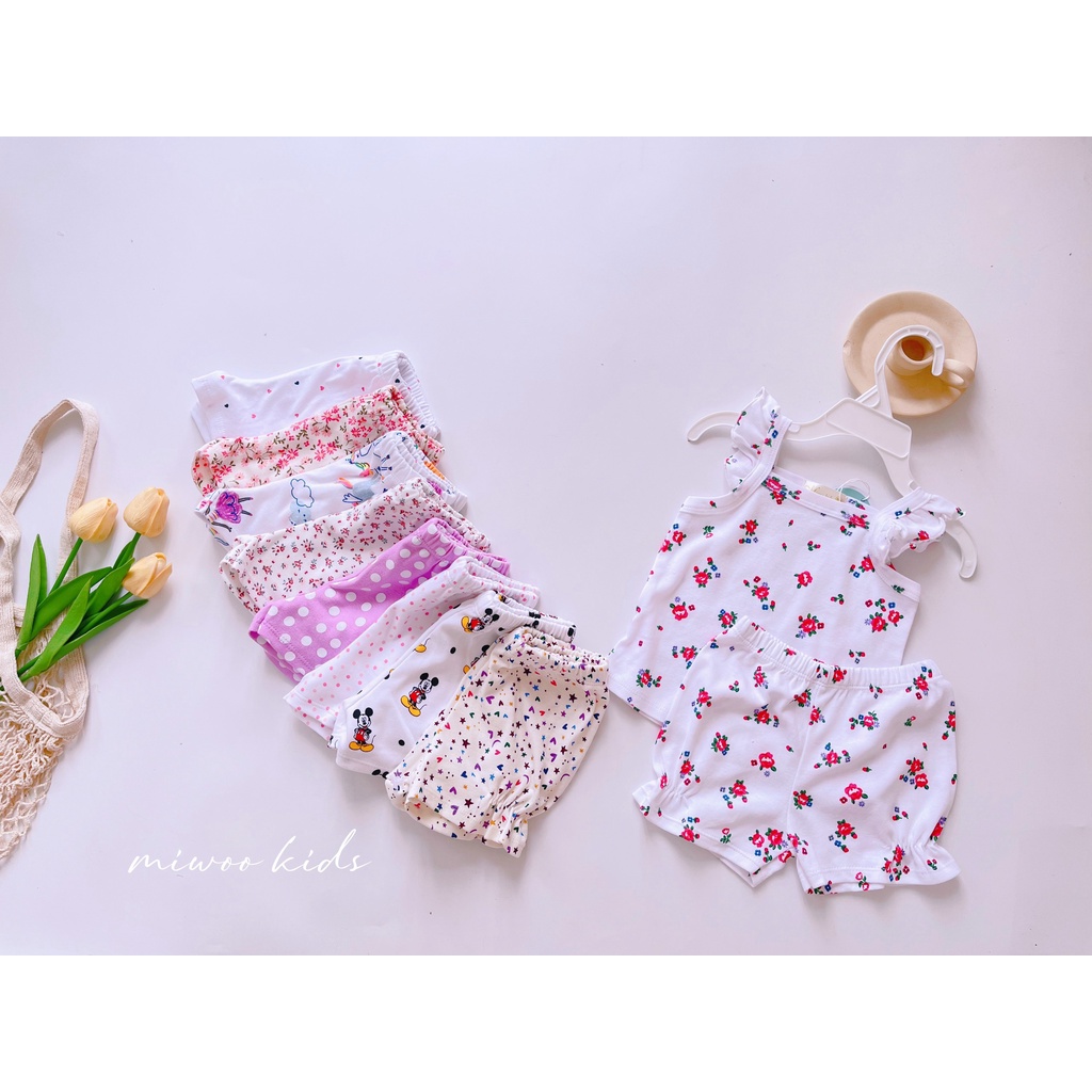 Bộ sát nách tay bèo họa tiết dễ thương cho bé gái Miwoo (mới)