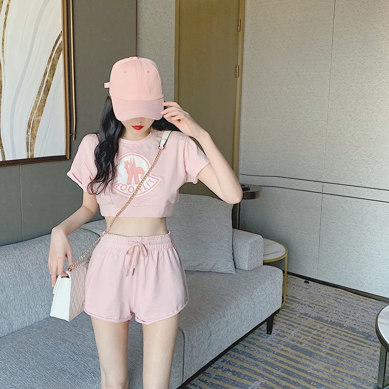 Net red Korean version small man sports suit fashion short T-Shirt Top wide leg shorts summer women's two-piece set