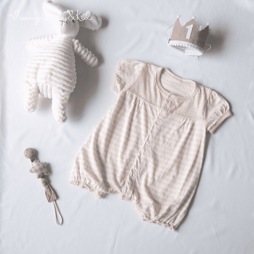 Quần áo sơ sinh 100% Cotton hữu cơ tay phồng cho bé gái 0-2 tuổi