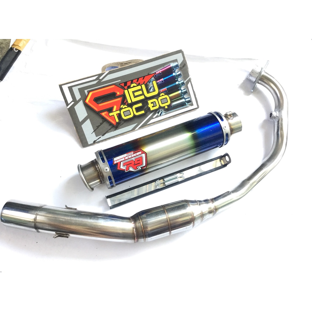 Pô r9 mugello titan cổ bầu hơi INOX độ bô nổ cho Raider, Exciter, Winner, SONIC, SATRIA, GSX, TFX, R15, FZ, CBR