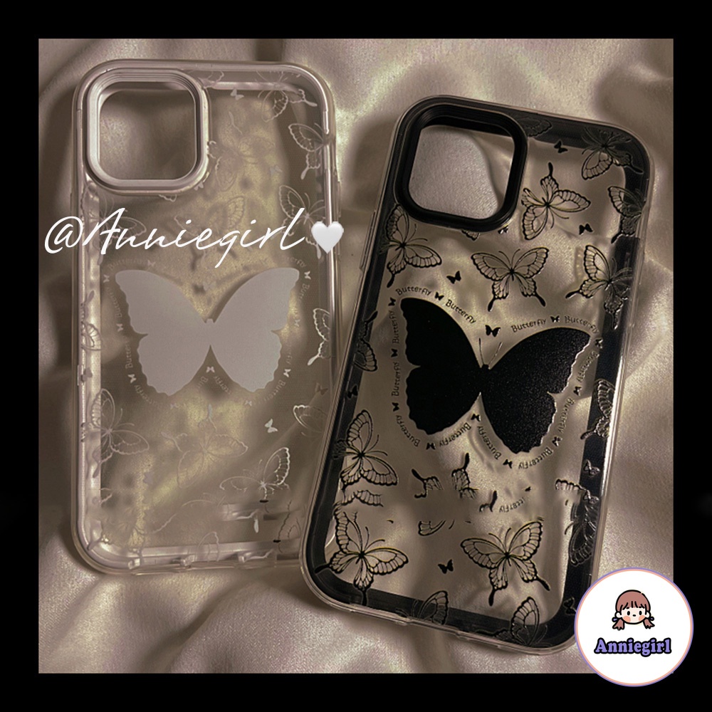 Ốp điện thoại tpu mềm trong suốt họa tiết hình bướm viền đen 3 trong 1 dành cho IPhone 14 13 12 11 Pro Max XR 7 Plus