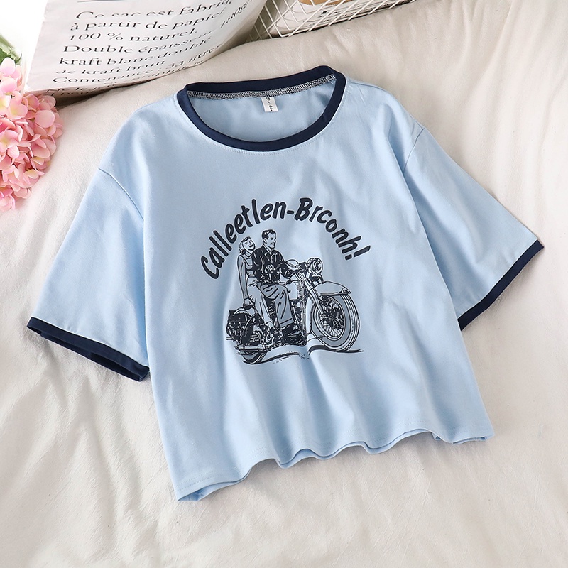 NUZIRO Áo thun  tay ngắn in họa tiết hoạt hình thời trang mùa hè cho nữ