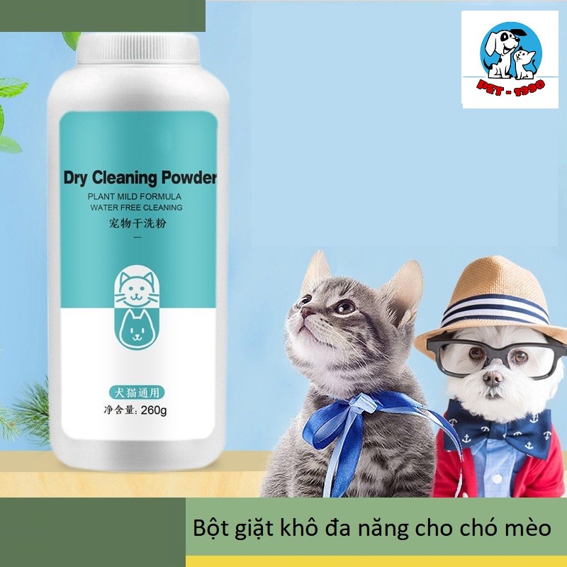 Phấn Tắm Khô Dưỡng Lông Dry Cleaning Powder 260g - Bột Khử Mùi Cho Chó Mèo Không Cần Tắm Nước