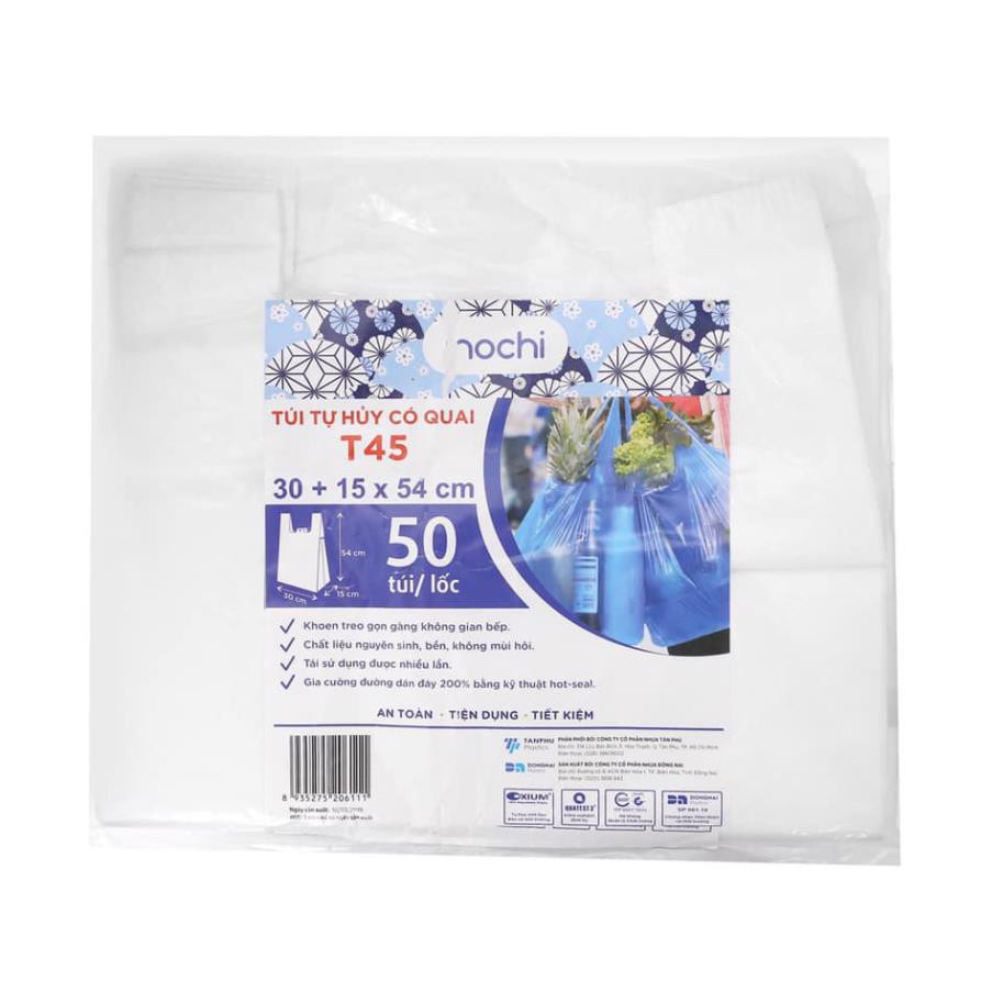 Túi nhựa,bì nhựa quai xách tự hủy đựng thực phẩm Inochi T45 (Tiêu chuẩn Nhật Bản)